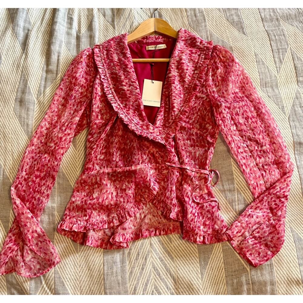 NWT THE EAST ORDER Size S Penny Long Sleeve Wrap Top Ruffle Cheater Girl Pink